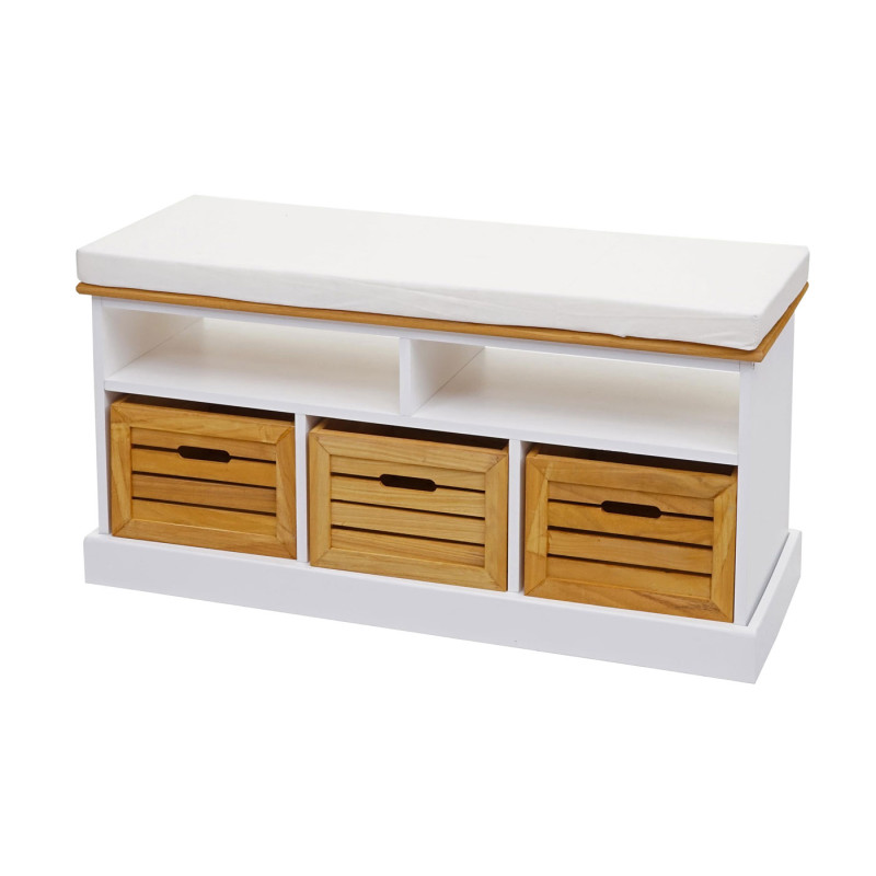 Banc avec compartiments de rangement banc rembourré, 49x95x35cm, blanc-brun