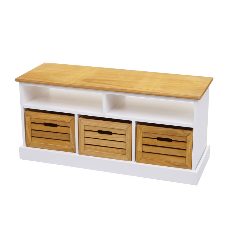 Banc avec compartiments de rangement banc rembourré, 49x95x35cm, blanc-brun