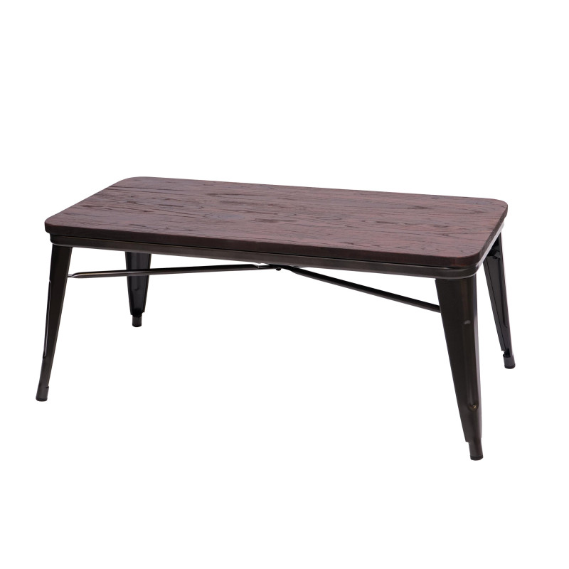 Table basse de salon design industriel, bois d'orme, vérifiée d'après les standards MVG, marron noir