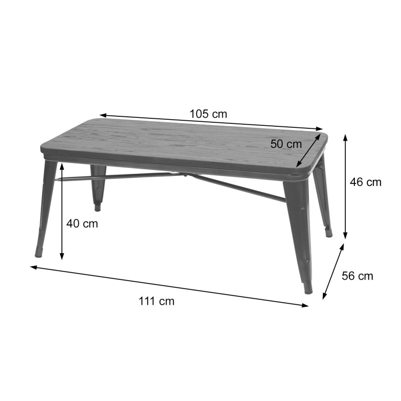 Table basse de salon design industriel, bois d'orme, vérifiée d'après les standards MVG, marron noir