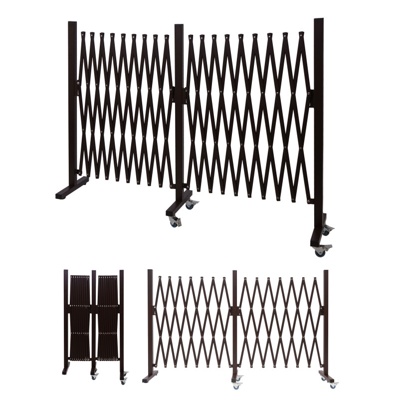 Barrière de sécurité barrière de séparation en ciseaux, marron - hauteur 109cm, largeur 60-530cm