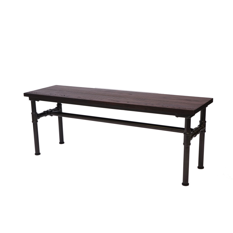 Banc salle à manger, bois d'orme, design industriel,120x35cm,certifié MVG- noir-marron