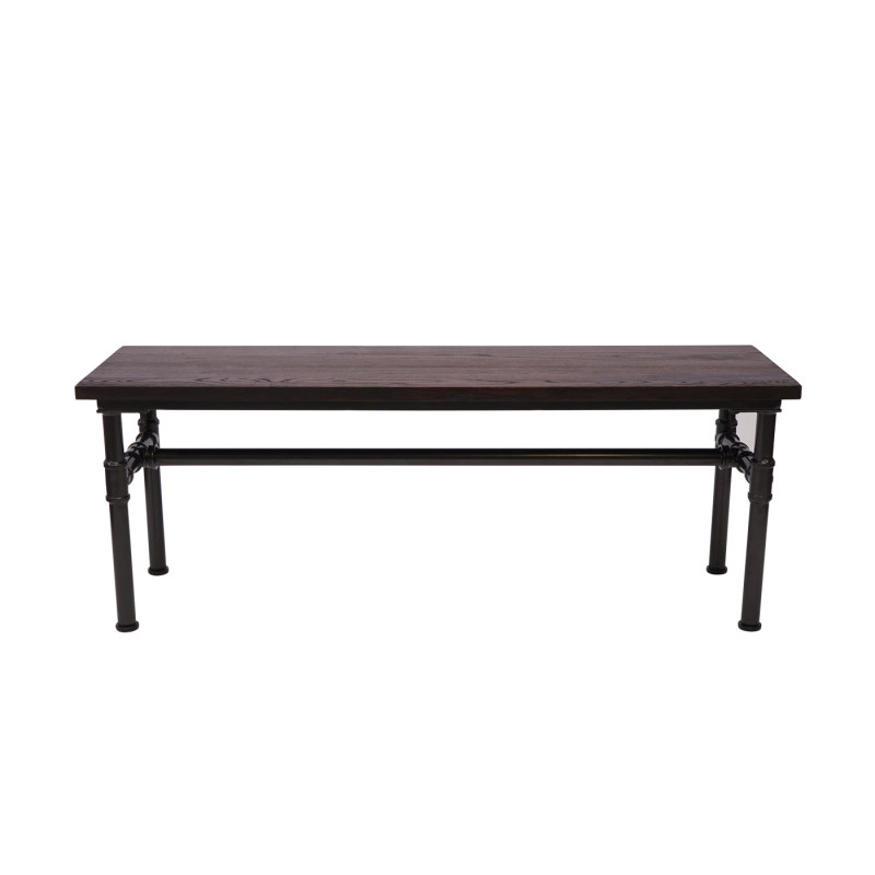 Banc salle à manger, bois d'orme, design industriel,120x35cm,certifié MVG- noir-marron