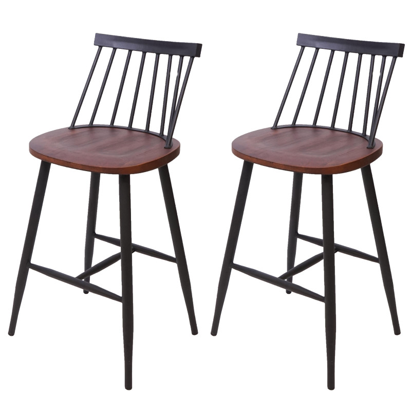 2x tabouret de bar chaise, bois massif, rétro, métal, avec repose-pied, gastronomie - vintage marron