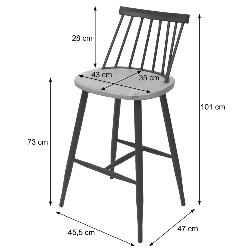 2x tabouret de bar chaise, bois massif, rétro, métal, avec repose-pied, gastronomie - vintage marron