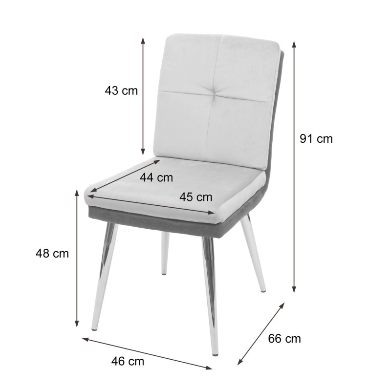 2x Chaise de salle à manger chaise pour la cuisine, chaise rembourrée, similicuir velours - gris