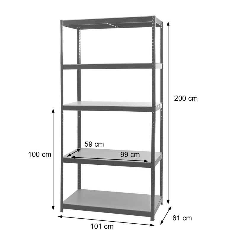 Etagère robuste pour rangement,acier,charge maximale 875 kg, 5 étagères - noir 200x120x60cm