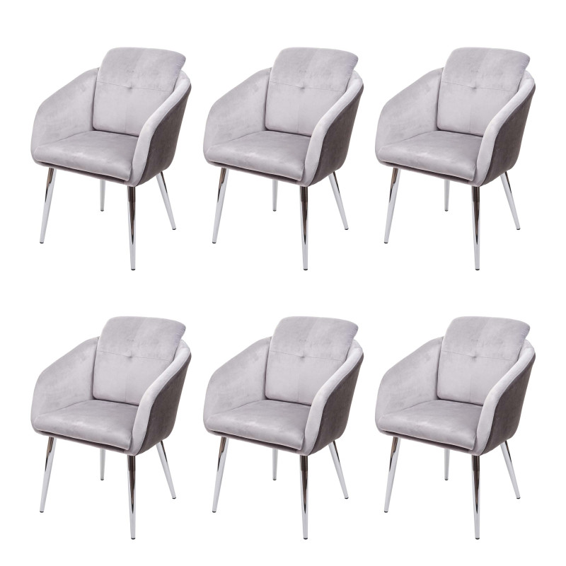 Lot de 6 chaises de salle à manger  rembourrée, similicuir velours avec accoudoirs - gris