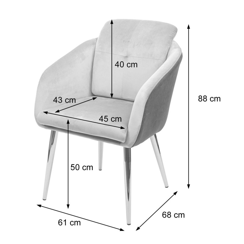 Lot de 6 chaises de salle à manger  rembourrée, similicuir velours avec accoudoirs - gris