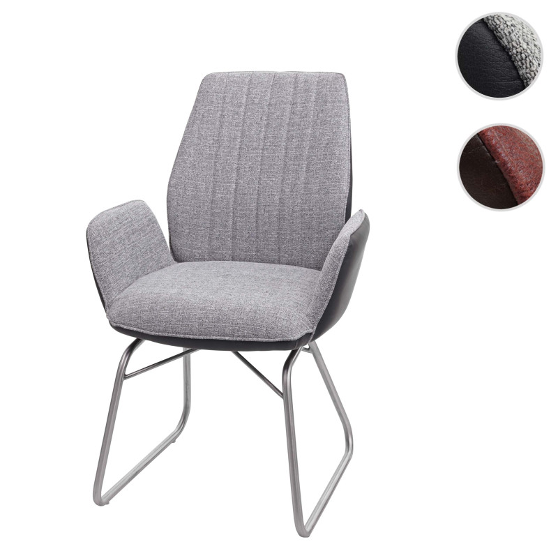 Chaise de salle à manger fauteuil, basculant, semi-cuir, tissu, acier inox brossé - brun, aspect daim