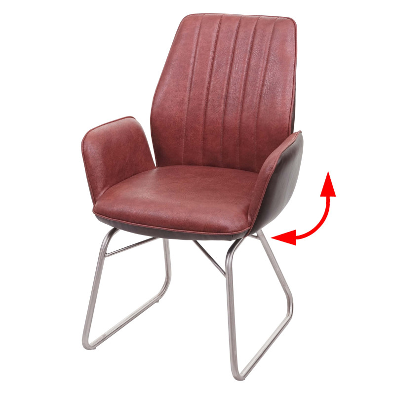 Chaise de salle à manger fauteuil, basculant, semi-cuir, tissu, acier inox brossé - brun, aspect daim