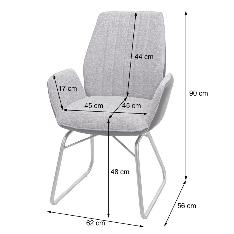 Chaise de salle à manger fauteuil, basculant, semi-cuir, tissu, acier inox brossé - brun, aspect daim