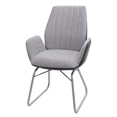 Chaise de salle à manger fauteuil, basculant, semi-cuir, tissu, acier inox brossé - gris