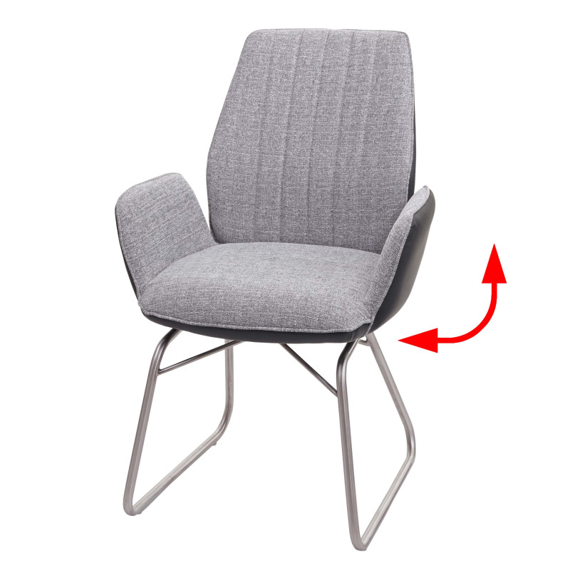 Chaise de salle à manger fauteuil, basculant, semi-cuir, tissu, acier inox brossé - gris