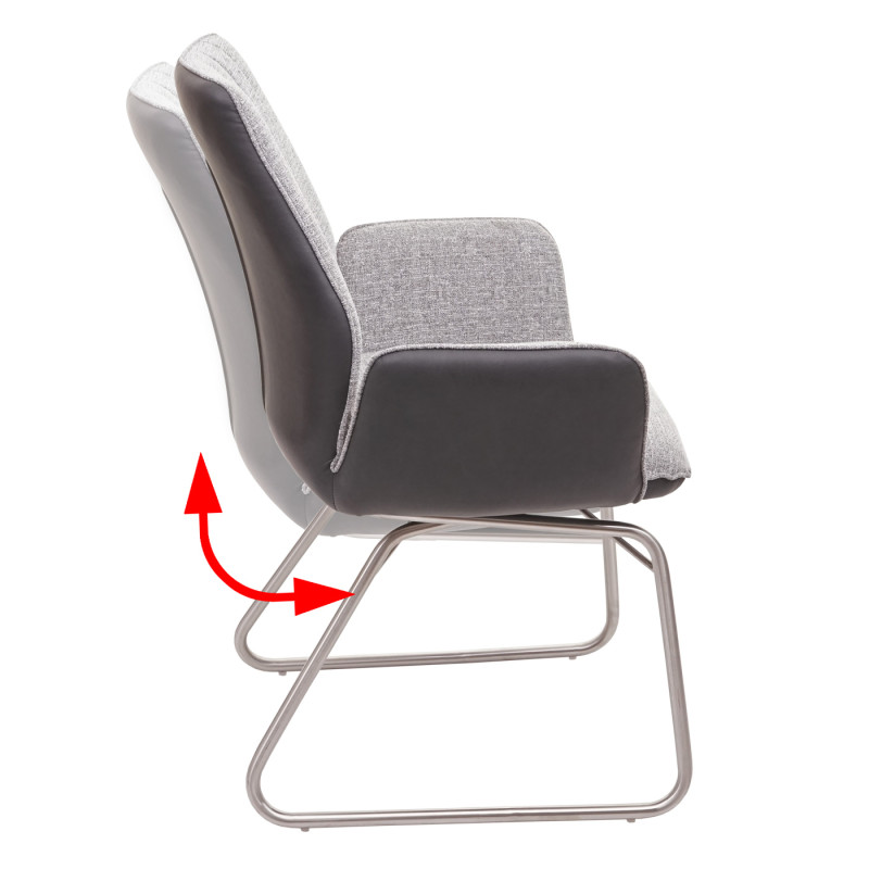 Chaise de salle à manger fauteuil, basculant, semi-cuir, tissu, acier inox brossé - gris