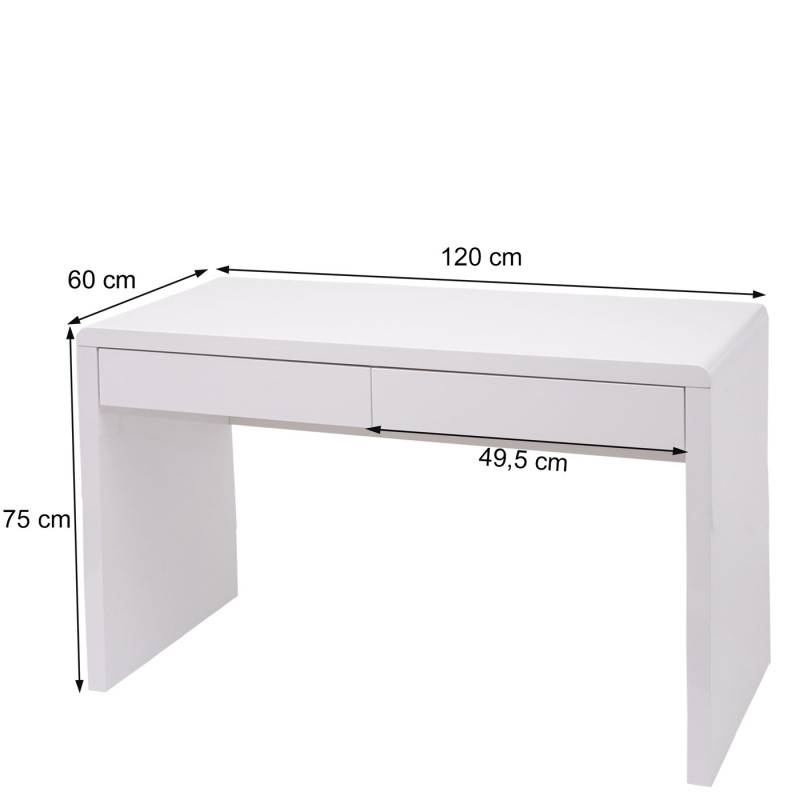 Bureau bureau informatique table de travail, blanc brillant - 120x60cm