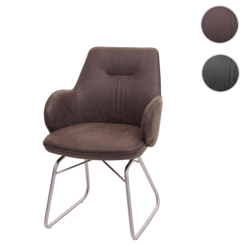 Chaise de salle à manger fauteuil, mécanisme basculant, tissu, acier inox brossè - gris