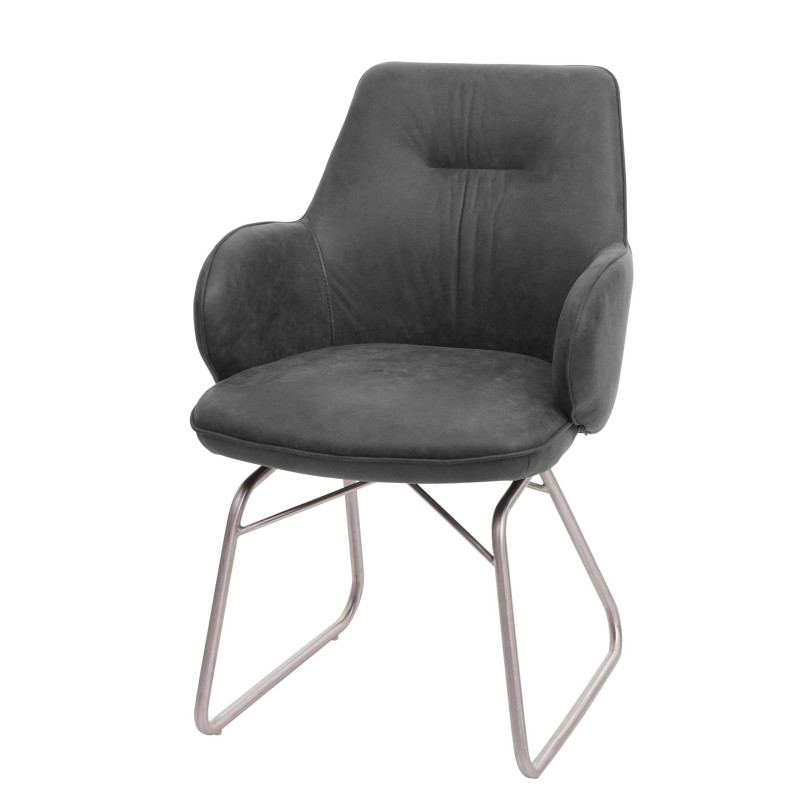 Chaise de salle à manger fauteuil, mécanisme basculant, tissu, acier inox brossè - gris