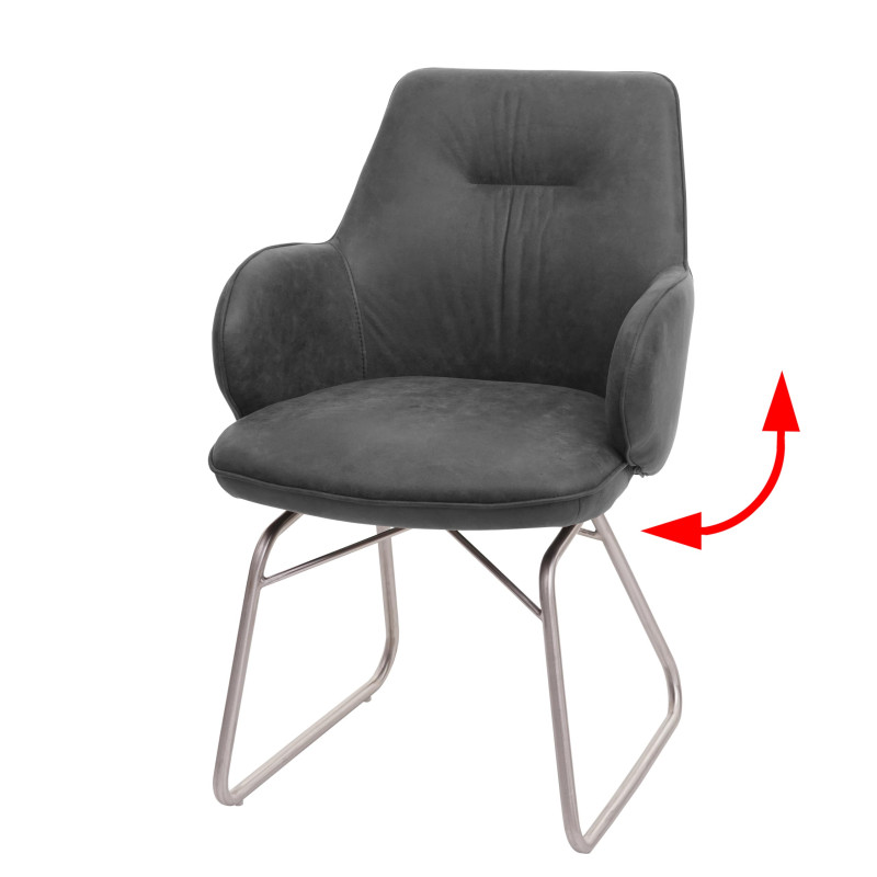 Chaise de salle à manger fauteuil, mécanisme basculant, tissu, acier inox brossè - gris