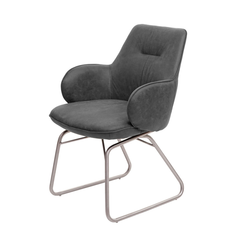 Chaise de salle à manger fauteuil, mécanisme basculant, tissu, acier inox brossè - gris