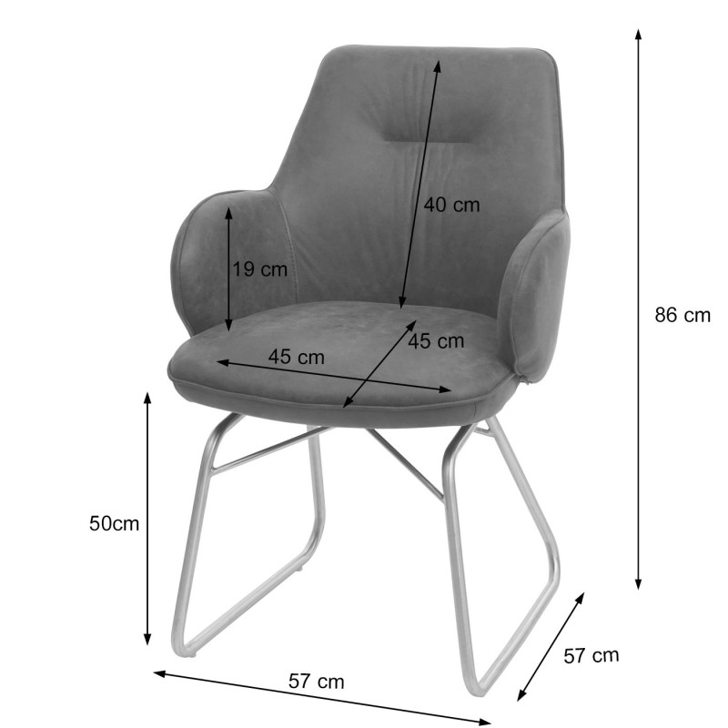 Chaise de salle à manger fauteuil, mécanisme basculant, tissu, acier inox brossè - gris