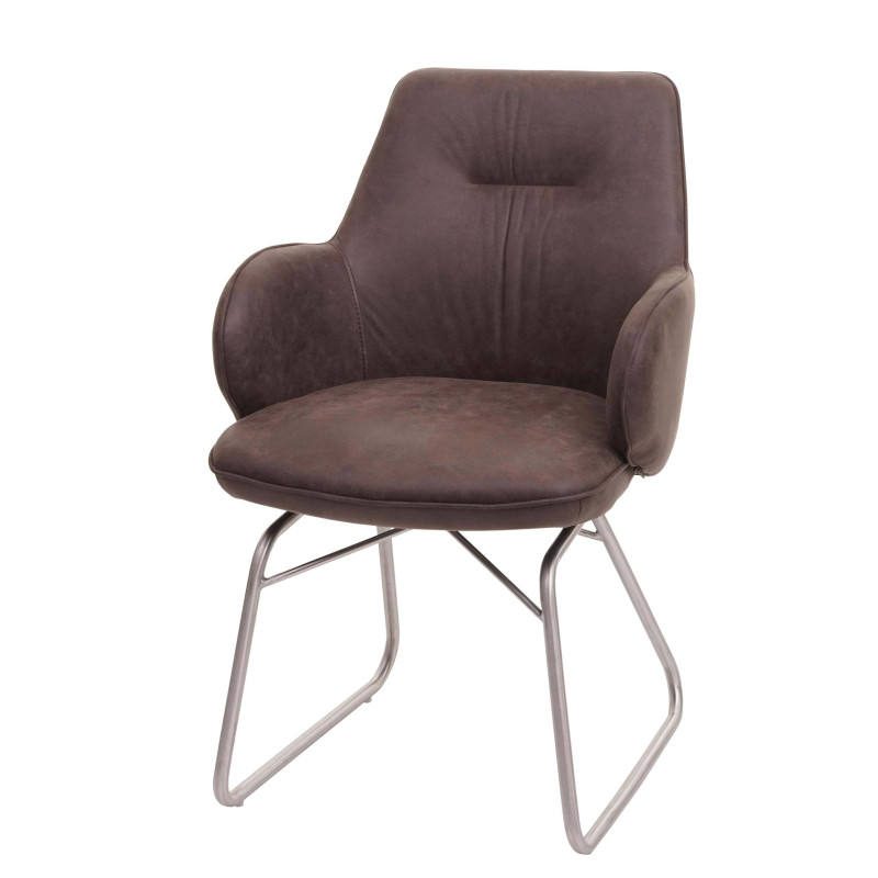 Chaise de salle à manger fauteuil, mécanisme basculant, tissu, acier inox brossé - marron