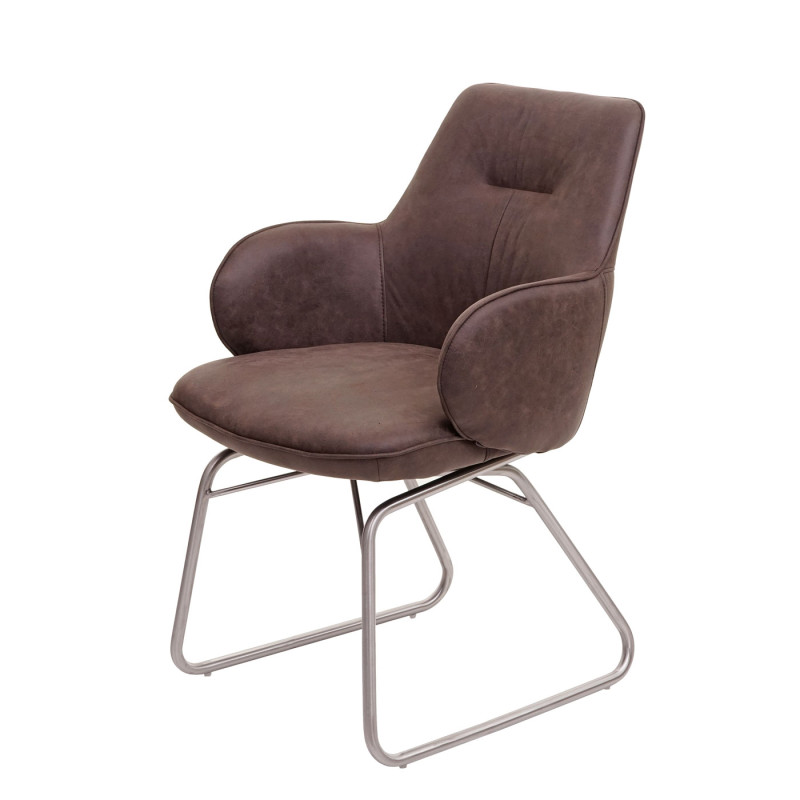 Chaise de salle à manger fauteuil, mécanisme basculant, tissu, acier inox brossé - marron