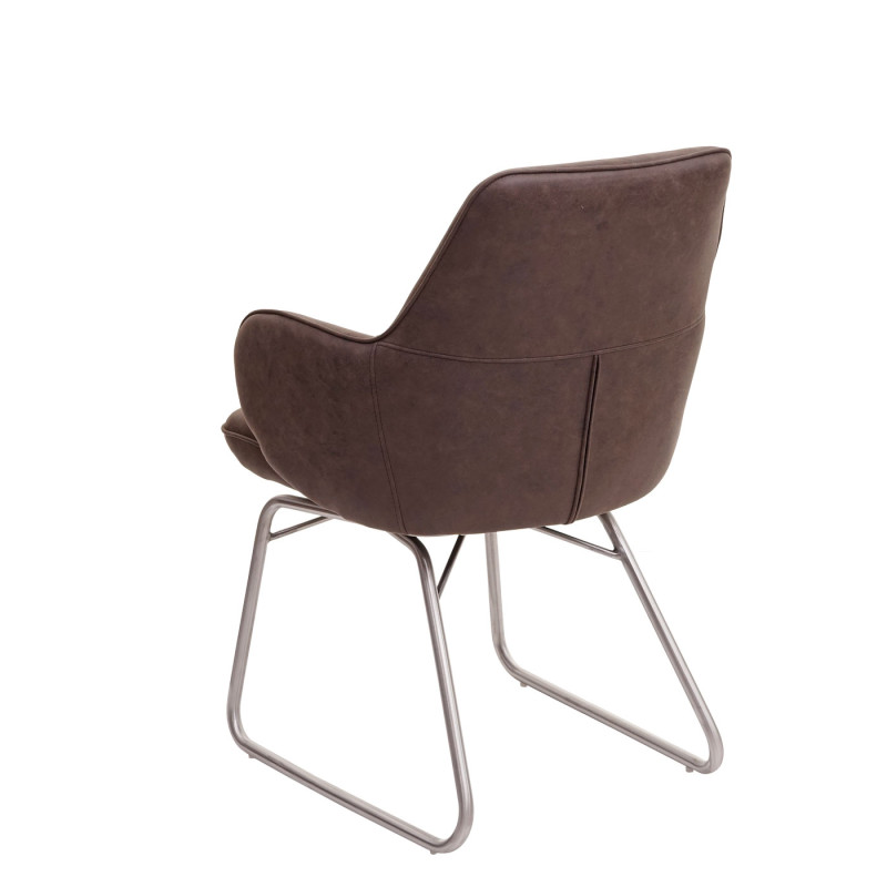 Chaise de salle à manger fauteuil, mécanisme basculant, tissu, acier inox brossé - marron