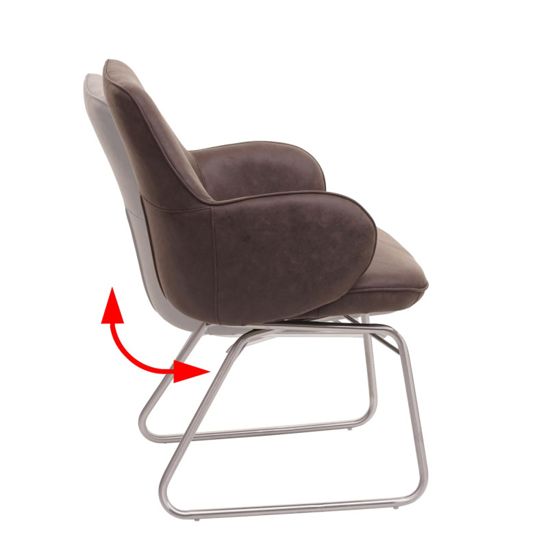 Chaise de salle à manger fauteuil, mécanisme basculant, tissu, acier inox brossé - marron