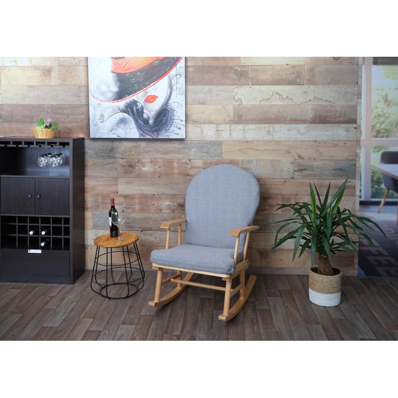 Chaise bercante chaise de relaxation, tissu / textile,bois massif - gris, châssis couleur naturelle