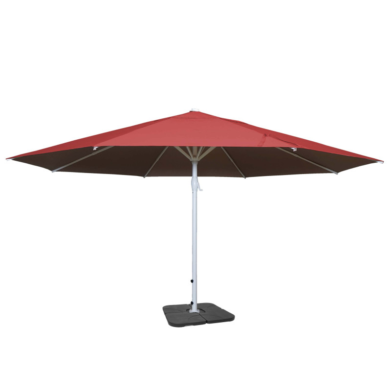 Parasol Meran II, gastronomie, parasol pour marché, Ø 5m polyester,poteau alu,blanc 28 kg - rouge avec support