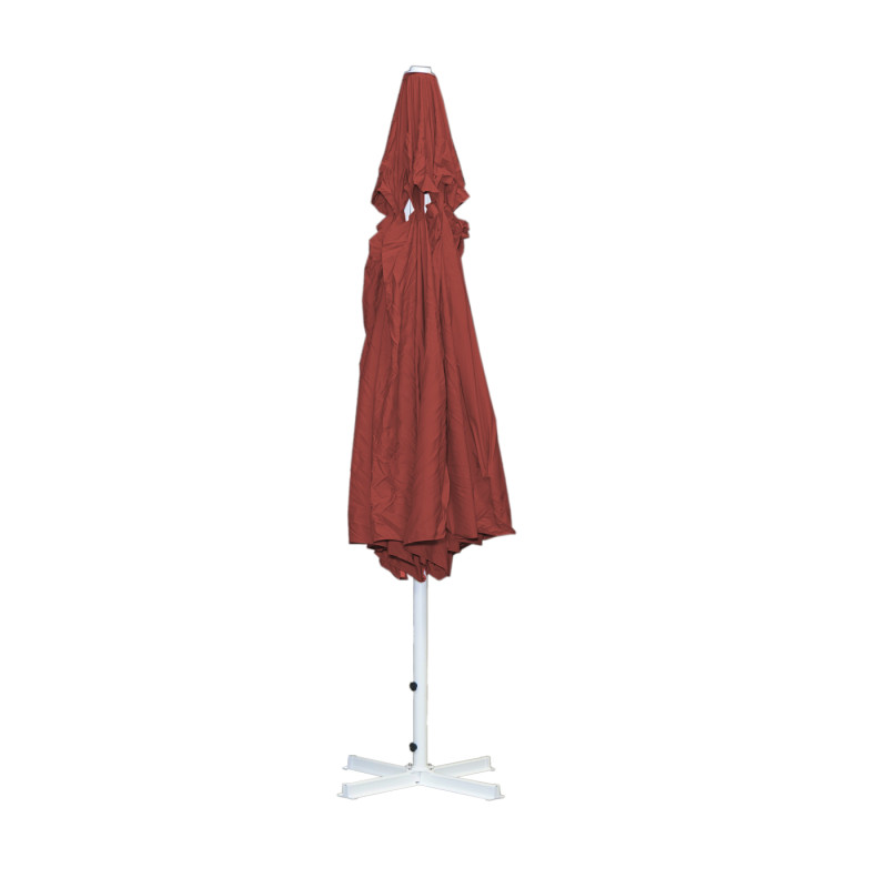 Parasol Meran II, gastronomie, parasol pour marché, Ø 5m polyester,poteau alu,blanc 28 kg - rouge avec support