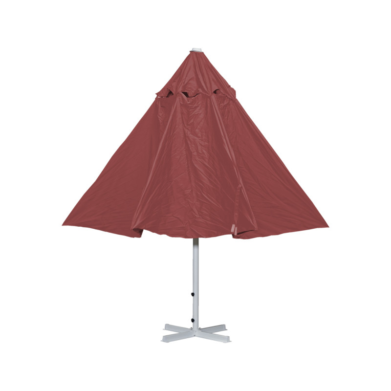 Parasol Meran II, gastronomie, parasol pour marché, Ø 5m polyester,poteau alu,blanc 28 kg - rouge avec support