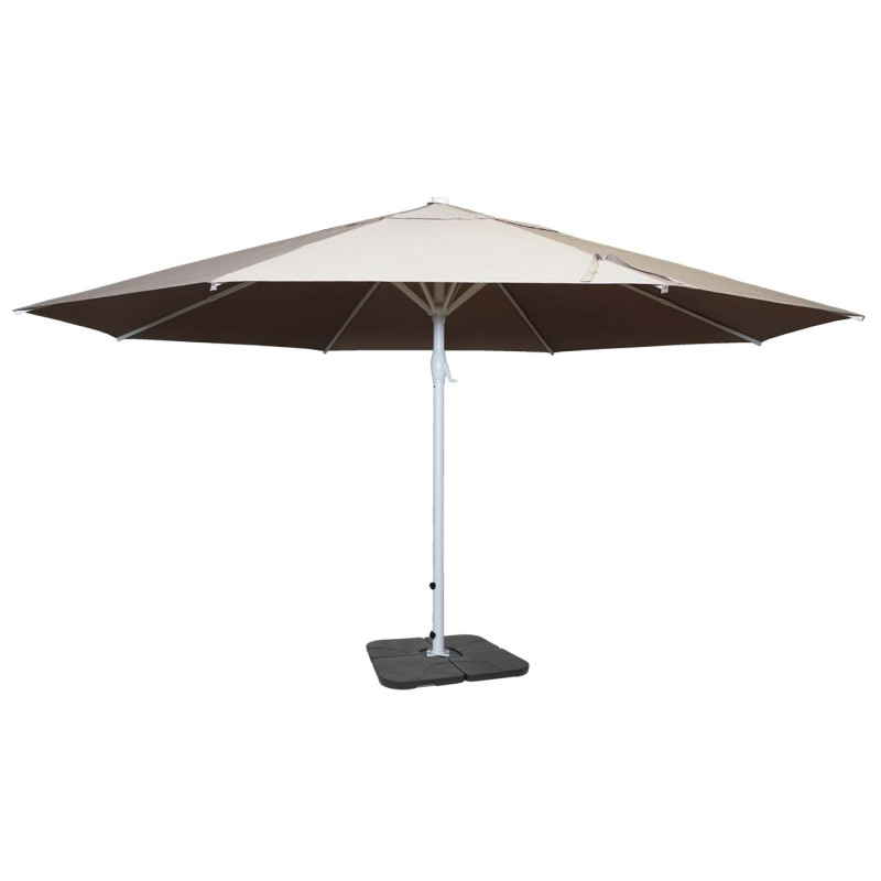 Parasol Meran II, gastronomie, parasol pour marché, Ø 5m, poteau alu,blanc 28 kg - crème-beige avec support