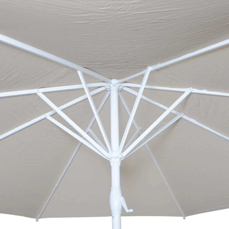 Parasol Meran II, gastronomie, parasol pour marché, Ø 5m, poteau alu,blanc 28 kg - crème-beige avec support