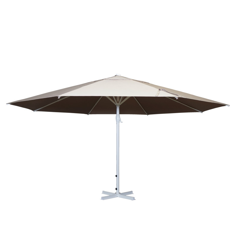 Parasol Meran II, gastronomie, parasol pour marché, 5m, poteau alu blanc 28 kg -crème-beige sans support