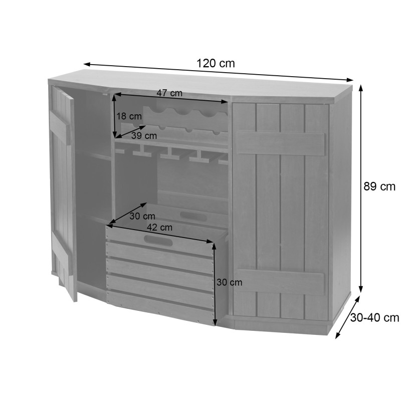 Armoire à vin casier à bouteilles,en bois, vintage 89x120x40cm - aspect chêne-noir