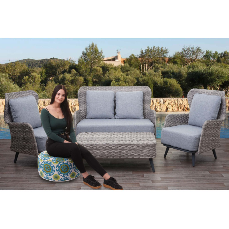 Pouf Pouf, Coussin, pouf pour Jardin, Spun Poly In- / Outdoor, 29x55cm - vert-blanc