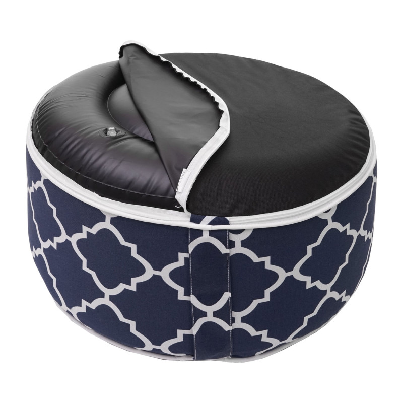 Pouf Pouf, Coussin, pouf pour Jardin, Spun Poly In- / Outdoor, 29x55cm - bleu-blanc