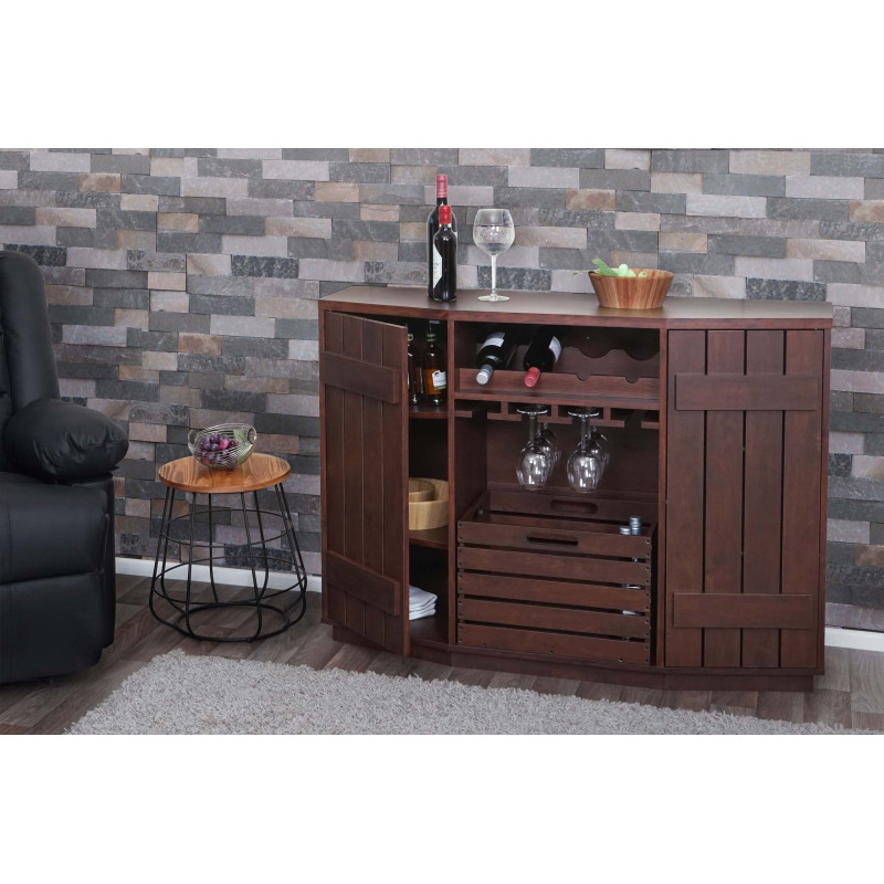 Armoire à vin casier à bouteilles,en bois, vintage 89x120x40cm - noyer-brun