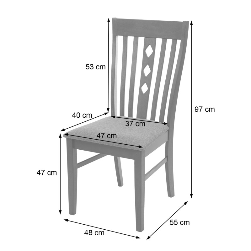 6x chaise de salle à manger chaise pour la cuisine, tissu, en bois massif - châssis foncé, gris