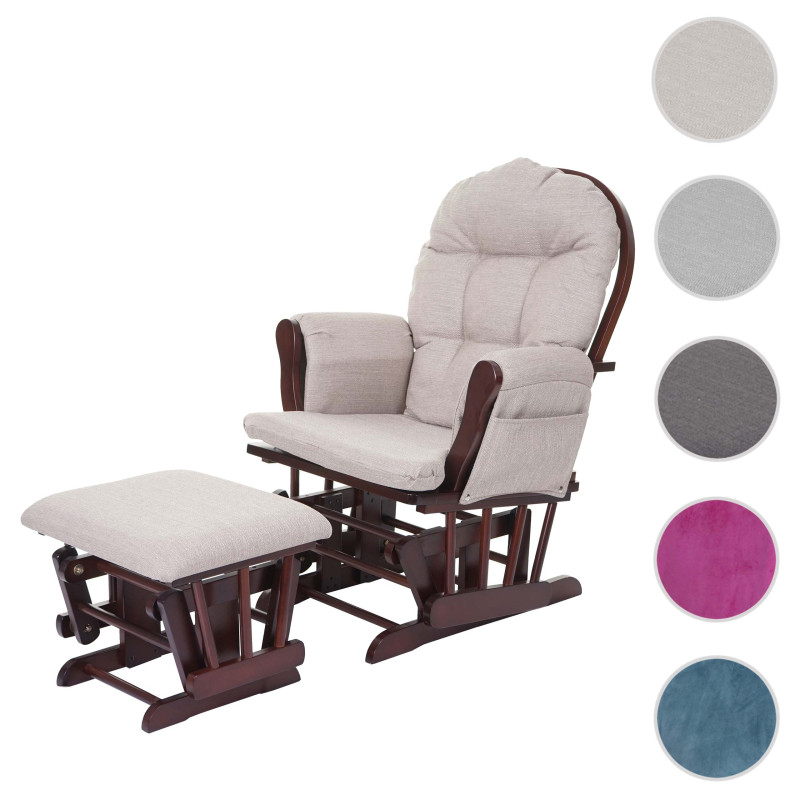 Fauteuil relax fauteuil à bascule avec tabouret - tissu/textile, gris foncé, châssis blanc