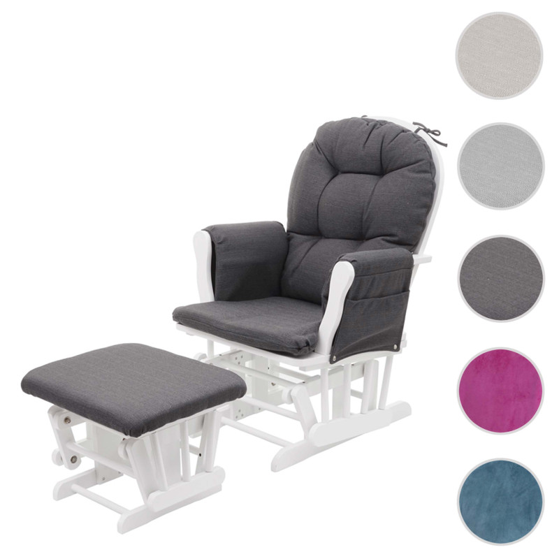 Fauteuil relax fauteuil à bascule avec tabouret - tissu/textile, gris foncé, châssis blanc