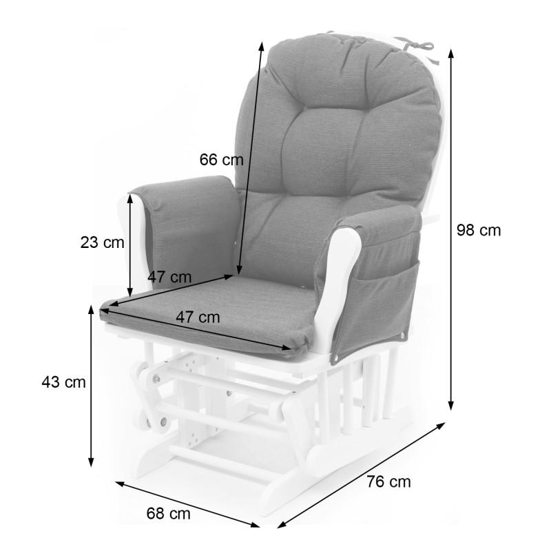 Fauteuil relax fauteuil à bascule avec tabouret - tissu/textile, gris foncé, châssis blanc