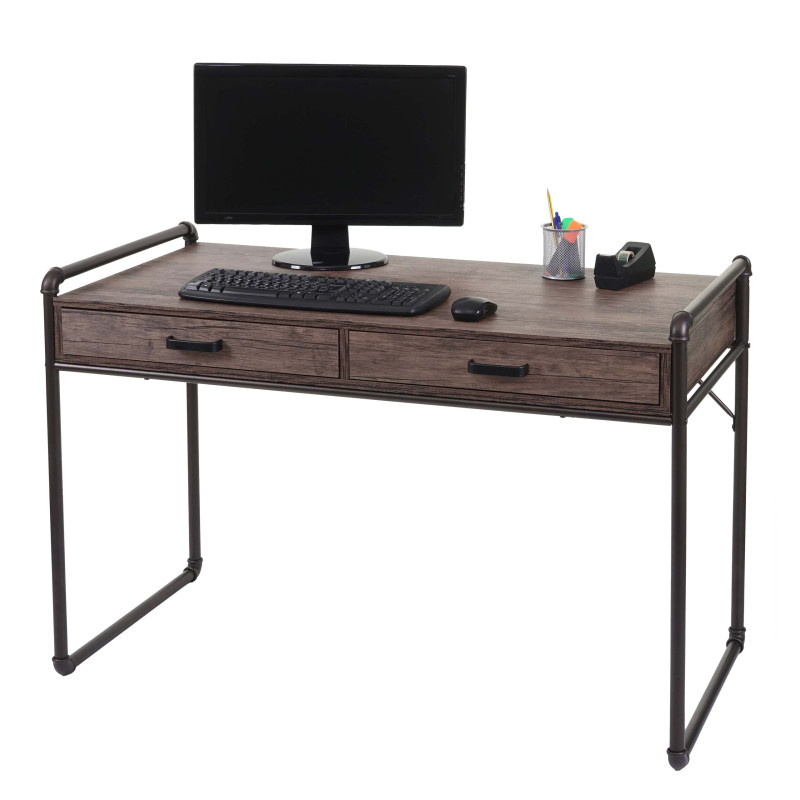 Bureau table pour ordinateur, design industriel 75x120x60cm structure 3D -aspect chêne sauvage marron