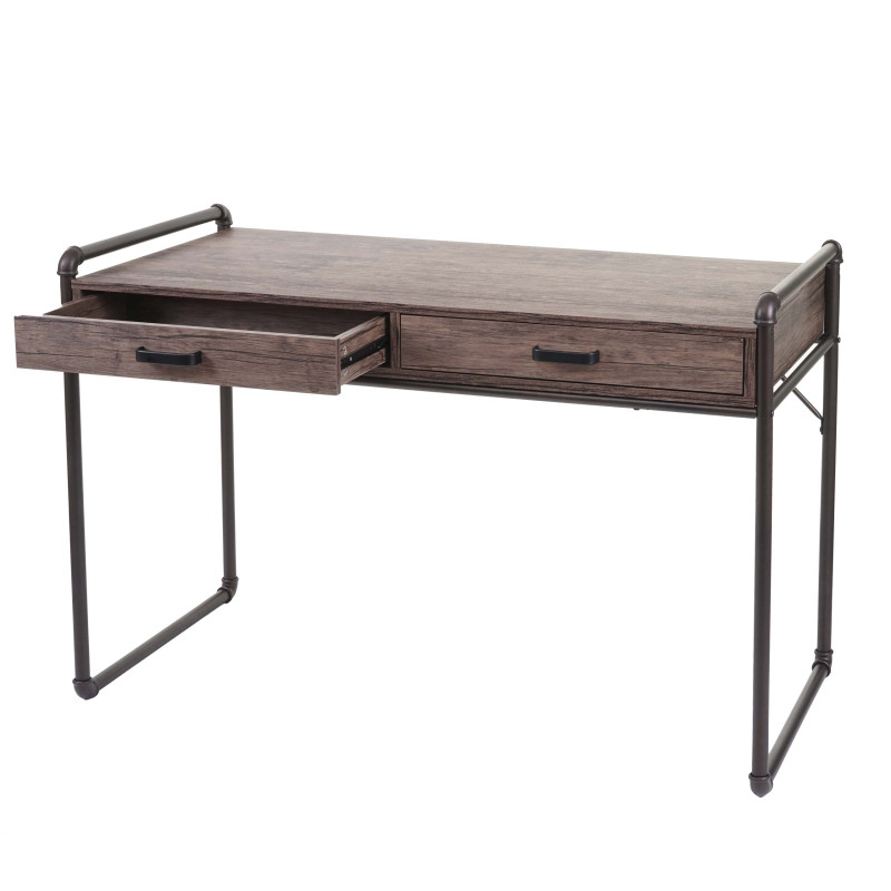 Bureau table pour ordinateur, design industriel 75x120x60cm structure 3D -aspect chêne sauvage marron