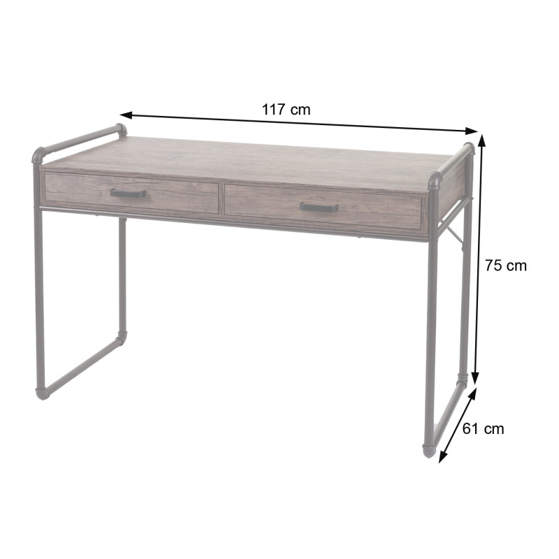 Bureau table pour ordinateur, design industriel 75x120x60cm structure 3D -aspect chêne sauvage marron