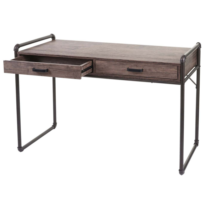 Bureau table pour ordinateur, design industriel 75x120x60cm structure 3D -aspect chêne sauvage marron