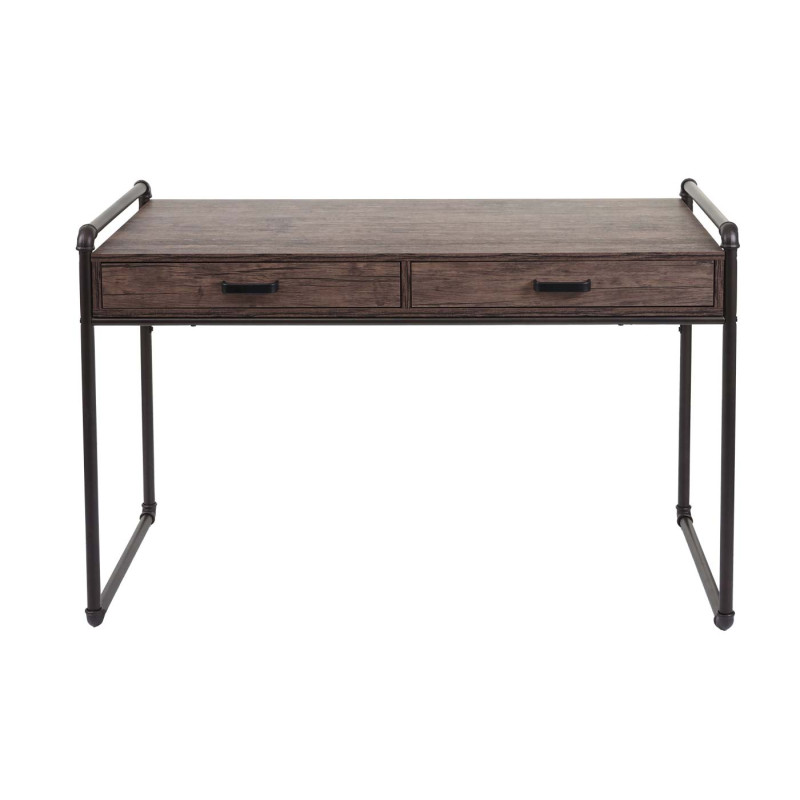 Bureau table pour ordinateur, design industriel 75x120x60cm structure 3D -aspect chêne sauvage marron