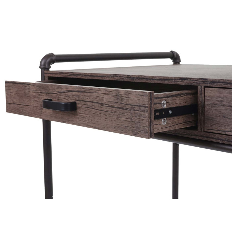 Bureau table pour ordinateur, design industriel 75x120x60cm structure 3D -aspect chêne sauvage marron